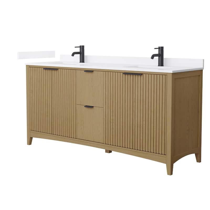 Wyndham Collection WCF9191-72D-VCA-UNSMXX Palmilla 72" Free Standing - Natural Oak / White Cultured Marble Top / Matte