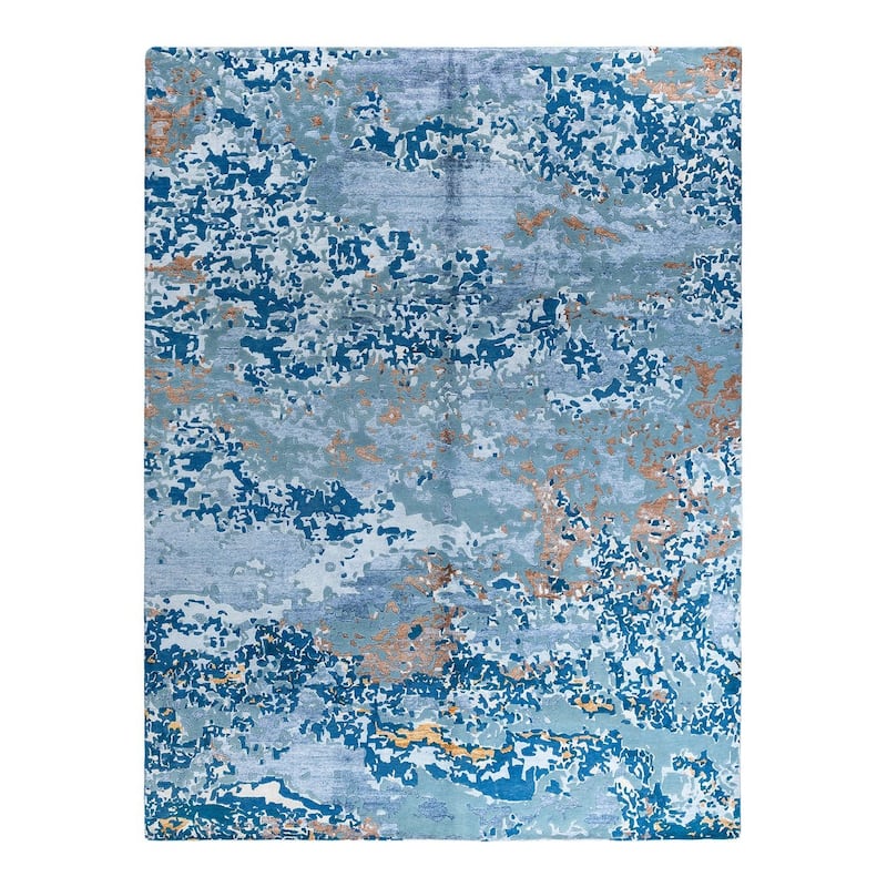 Modern One-of-a-Kind Hand-Knotted Area Rug - White, 9' 2" x 12' 1" - 9' 2" x 12' 1"