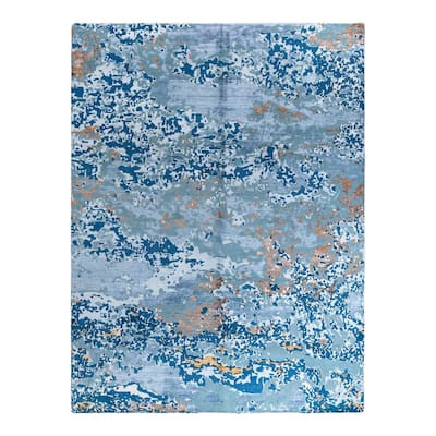 Modern One-of-a-Kind Hand-Knotted Area Rug - White, 9' 2" x 12' 1" - 9' 2" x 12' 1"