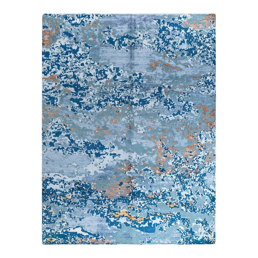 Modern One-of-a-Kind Hand-Knotted Area Rug - White, 9' 2" x 12' 1" - 9' 2" x 12' 1"