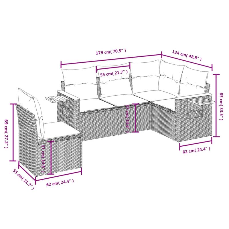 vidaXL Patio Sofa Set with Cushions Outdoor Conversation Furniture Poly Rattan