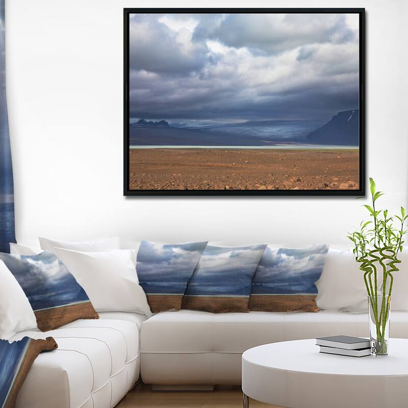 Designart "Stretch of Land under Blue Sky" Landscape Artwork Print on Framed Canvas