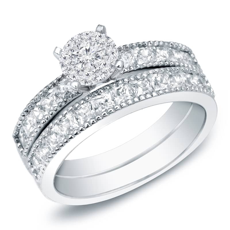 Auriya 1 1/4ctw Classic Round Diamond Engagement Ring Set 14k Gold - White - 7
