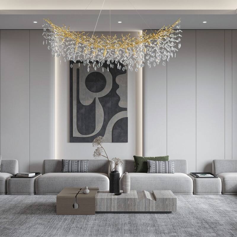 Modern Branch Crystal Linear Chandelier, 1100-1830mm Dining Pendant Light