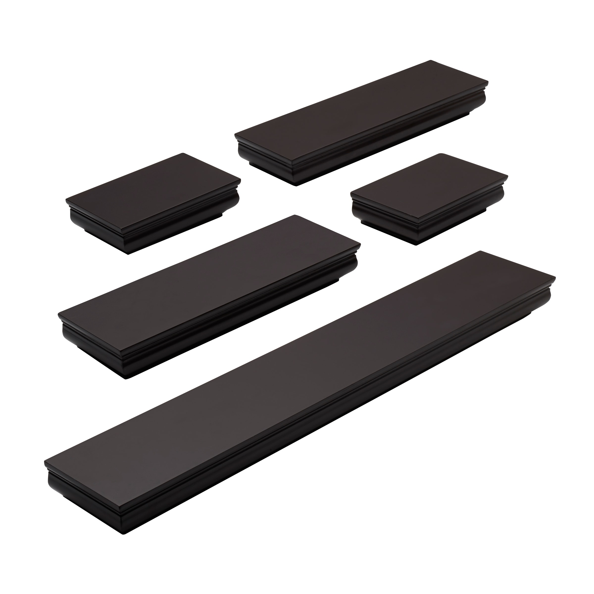 Melannco Set of 5 Espresso Wood Shelves, 2-6, 2-12, 1-24 Inches