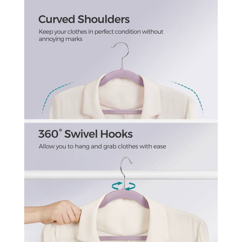 Space-Saving Velvet Anti-Slip Coat Hangers with Shoulder Notches and Swivel Hook