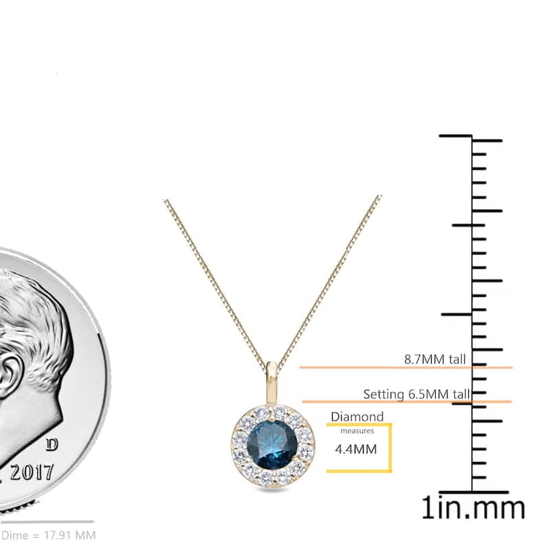 Auriya 1/2ctw Round Blue Diamond Halo Necklace 14k Gold (I1-I2)