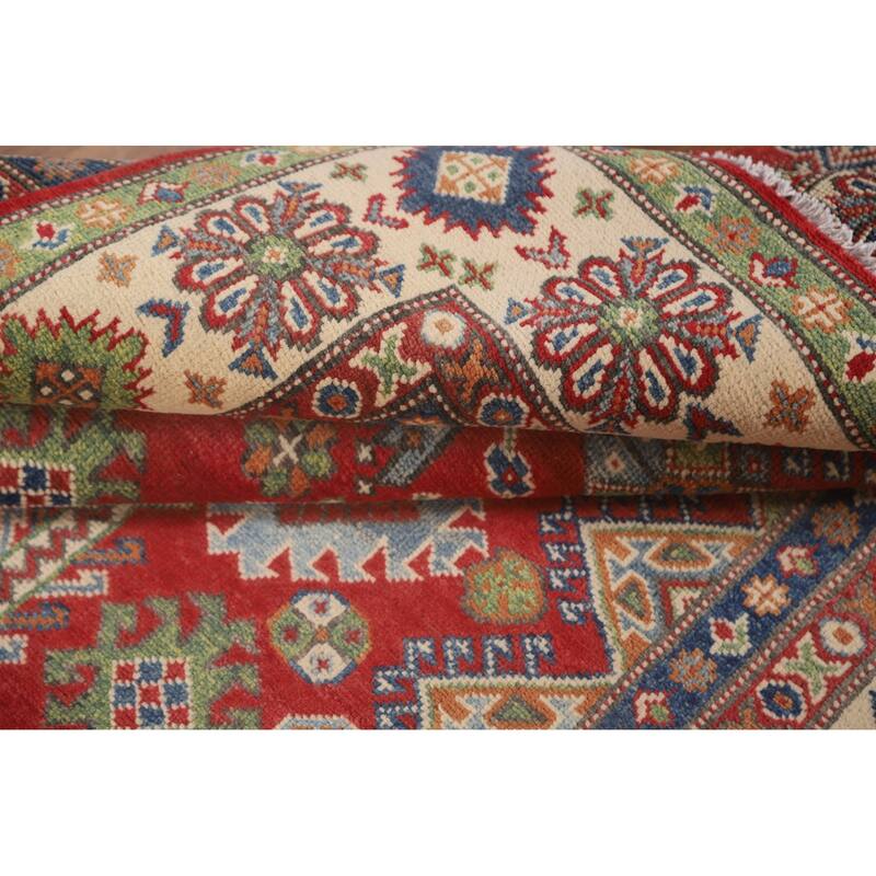 Geometric Kazak Area Rug Hand-Knotted Oriental Wool Carpet - 4'11" x 6'3"