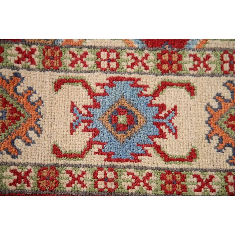 Red Kazak Oriental Accent Rug Hand-Knotted Wool Carpet - 3'4"x 4'10"