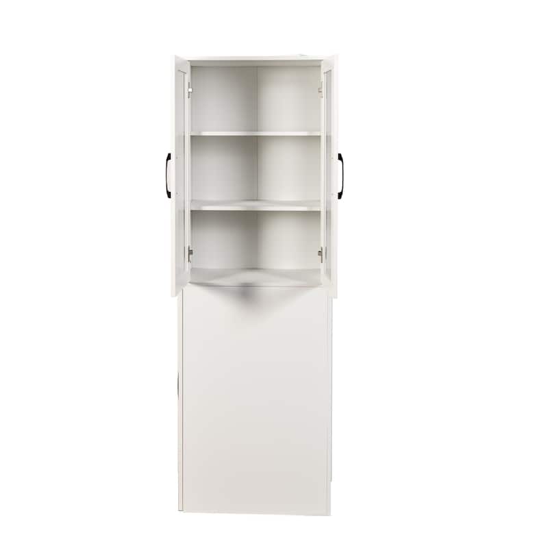Glass Display Cabinet 3-Tier Bookcase for Collectibles, Wood Storage Cabinet with Door & 4-Tier Pull-Out Shelves for Living Room
