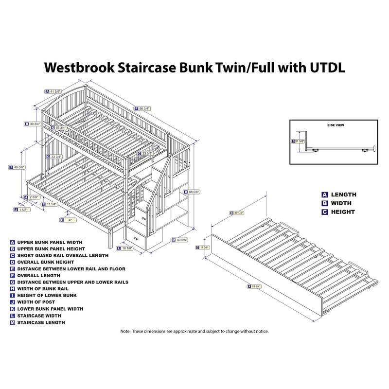 Westbrook Staircase Bunk Twin over Full with Twin Trundle in White
