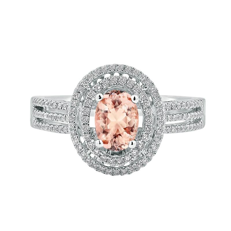 Auriya Modern 5/8ct Oval Morganite and Halo Diamond Ring 1/4cttw 18K Gold