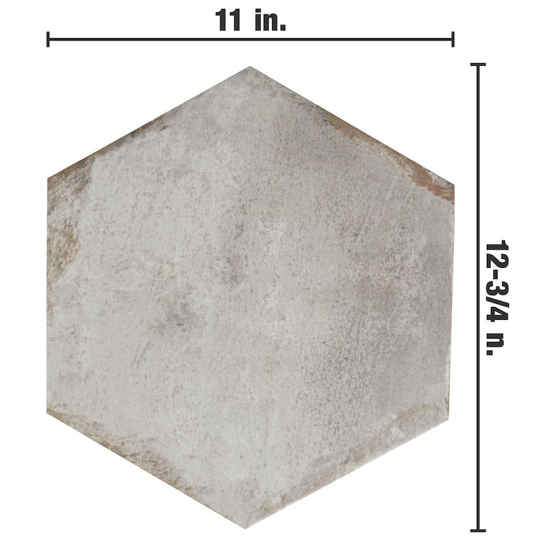 Merola Tile D'Anticatto Hex Grigio 11" x 12-3/4" Porcelain Floor and Wall Tile