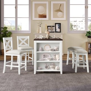 Rustic 5 Pieces Counter Height Dining Table Set Wooden Bar Table Set ...