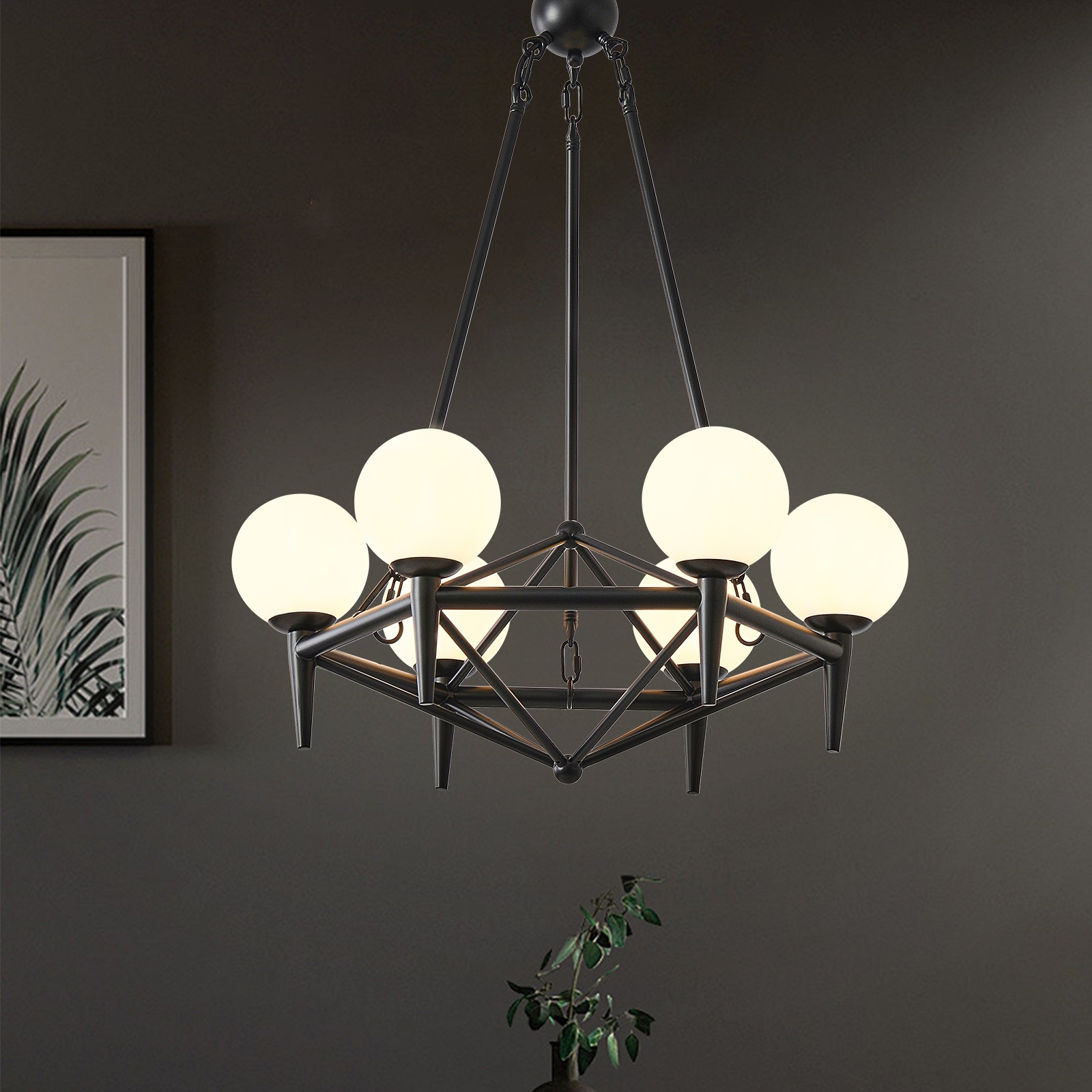 Dimmable 6 - Light Streamlined Modern Linear Chandelier - Matte Black