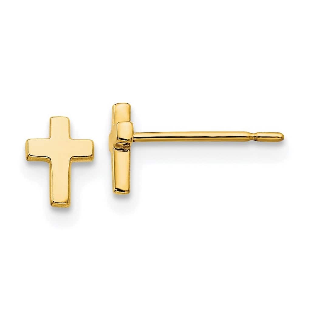 Curata 14k Yellow or White Gold Squared Polished Cross Post Earrings for Chidlren