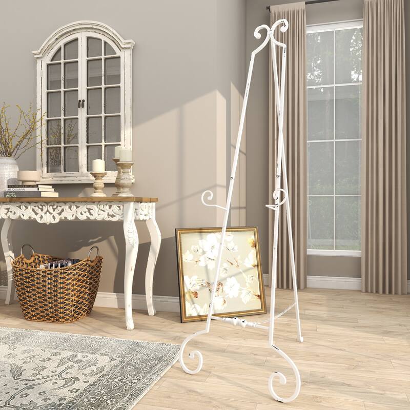 Metal Scroll Large Adjustable 3 Tier Display Easel with Chain Support - White - Roche River Decor