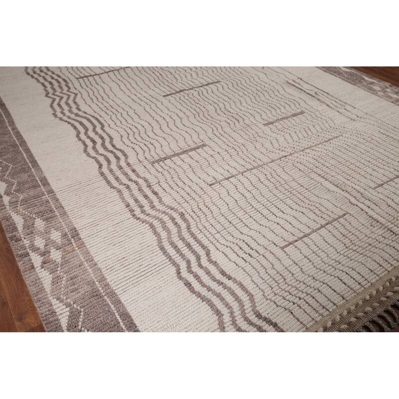 Earth Tone Moroccan Modern Area Rug Handmade Wool Carpet - 9'0"x 12'0"