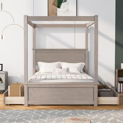 Merax Full Size Canopy Platform Bed with four Drawers