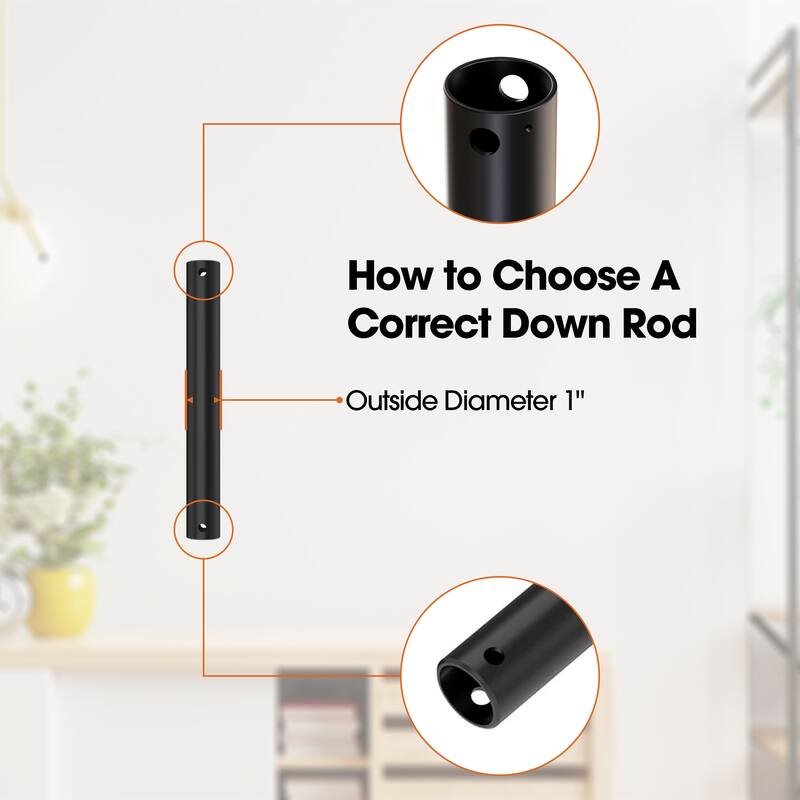 18"/ 24"/ 36"/ 48" Black Extension Downrod for Ceiling Fan