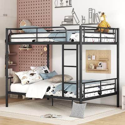 NicBex Full XL Over Queen Bunk Bed With Guardrail,Loft Bed With Built-in Sloping Ladder,Modern Bunk Beds,Noise Reduced Bunk Beds For Bedroom,Black