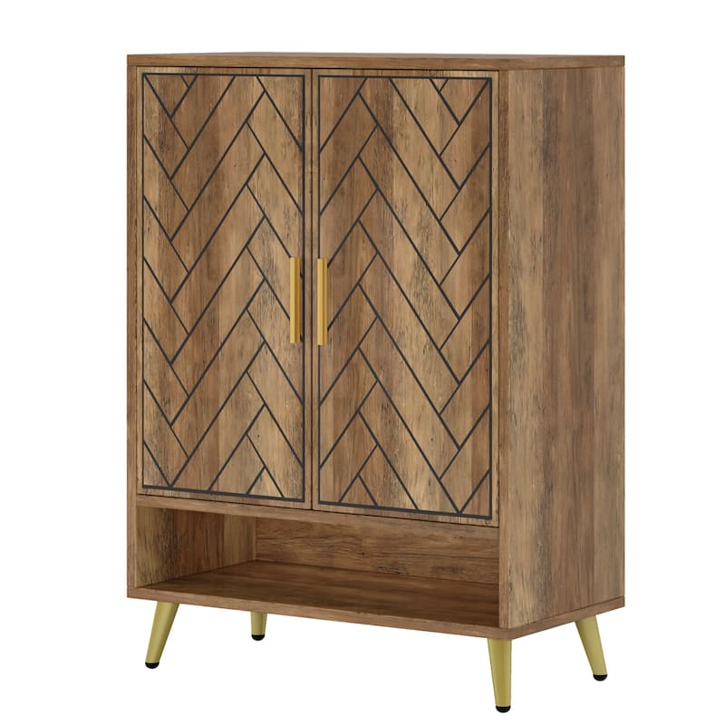 Wood and Metal 2-door Shoe Storage Cabinet with Adjustable Shelves for Entryway