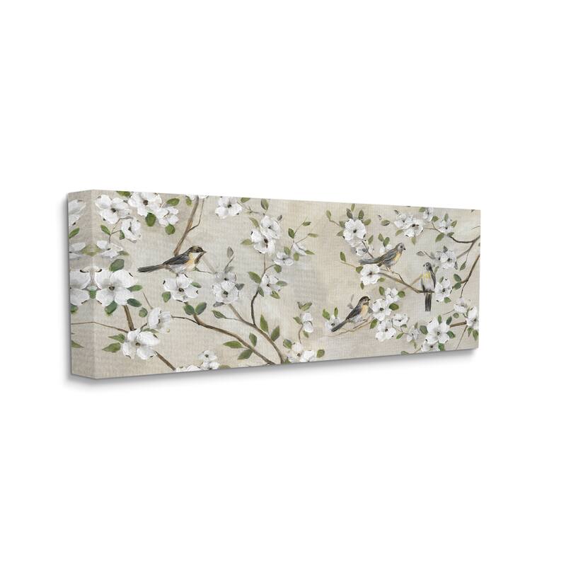 Stupell Country Birds Soft White Floral Blossom Tree Branches Canvas Wall Art - Green
