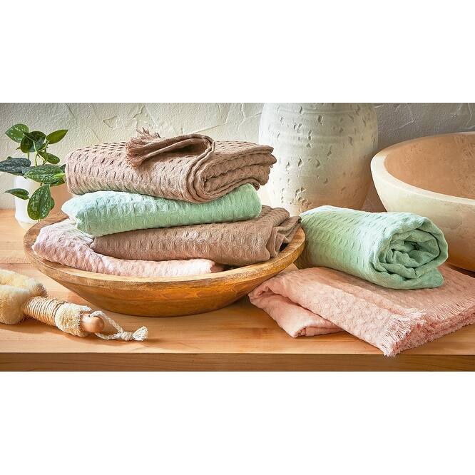 Wellbeing Waffle Wash Cloth Set of 2 Latte Brown Cotton Kitchen Towels Everyday Use Machine Washable 13x13 Inches