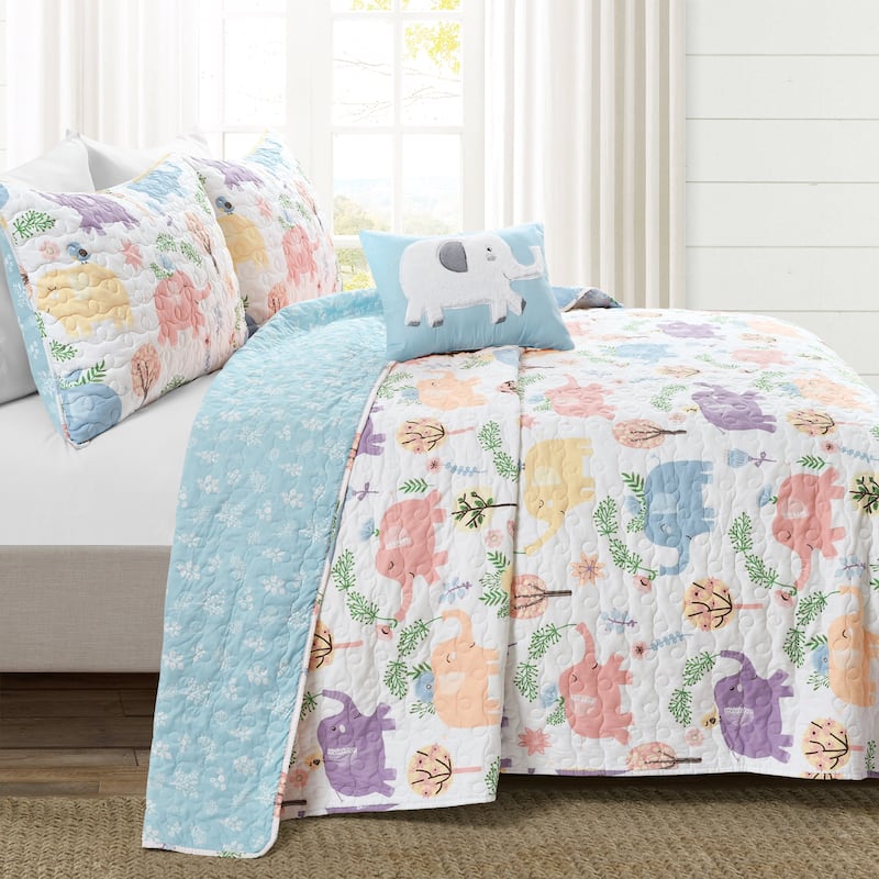 Lush Decor Hygge Elephant Quilt Set