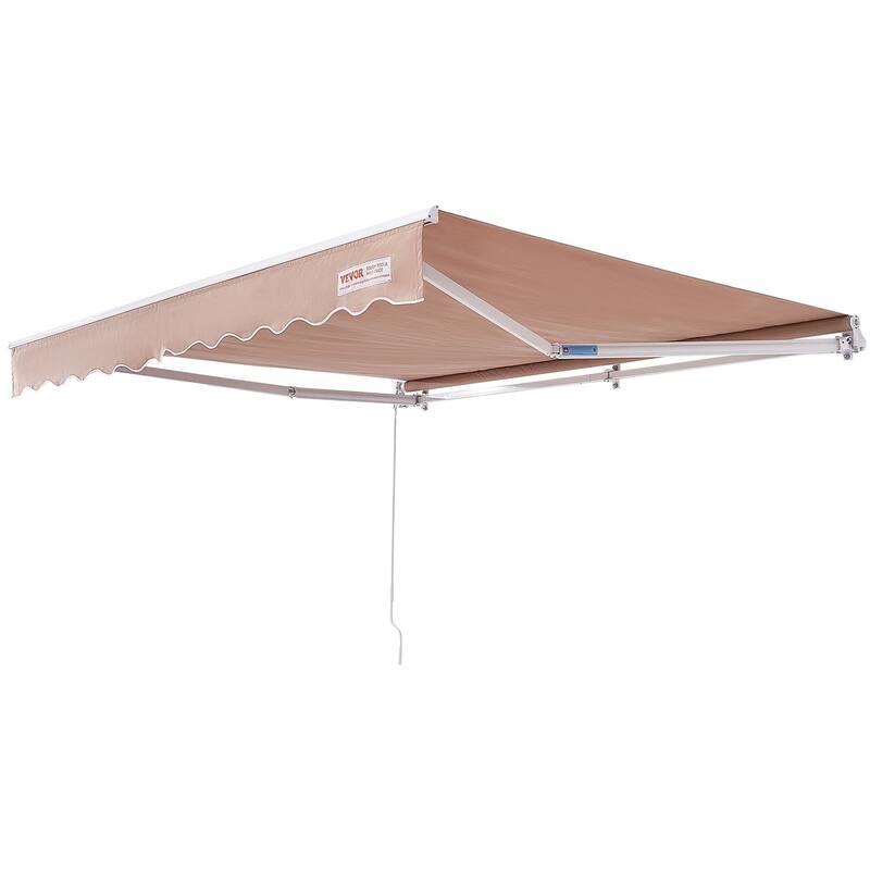 12 x 10 ft Manual Retractable Patio Awning, Water-Resistant Sun Shade with Crank Handle for Backyard, Balcony - Brown