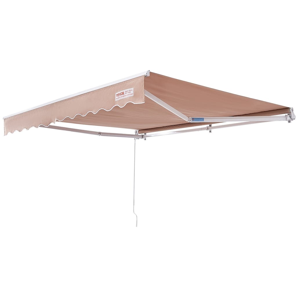 12 x 10 ft Manual Retractable Patio Awning, Water-Resistant Sun Shade with Crank Handle for Backyard, Balcony