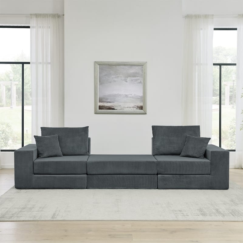 Modular Upholstered Convertible Sectional Sofa with Ottoman & Throw Pillows