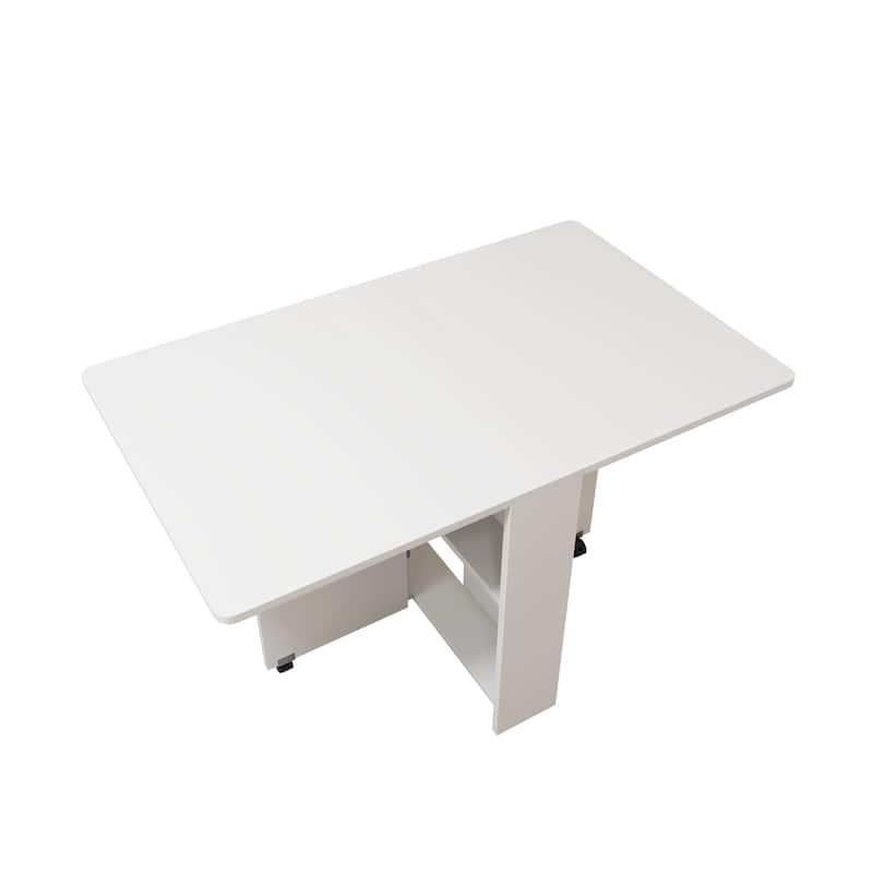 Roomfitters Foldable Dining Table with Drop Leaf, Space Saving Kitchen Table for Small Homes and Compact Rooms, White