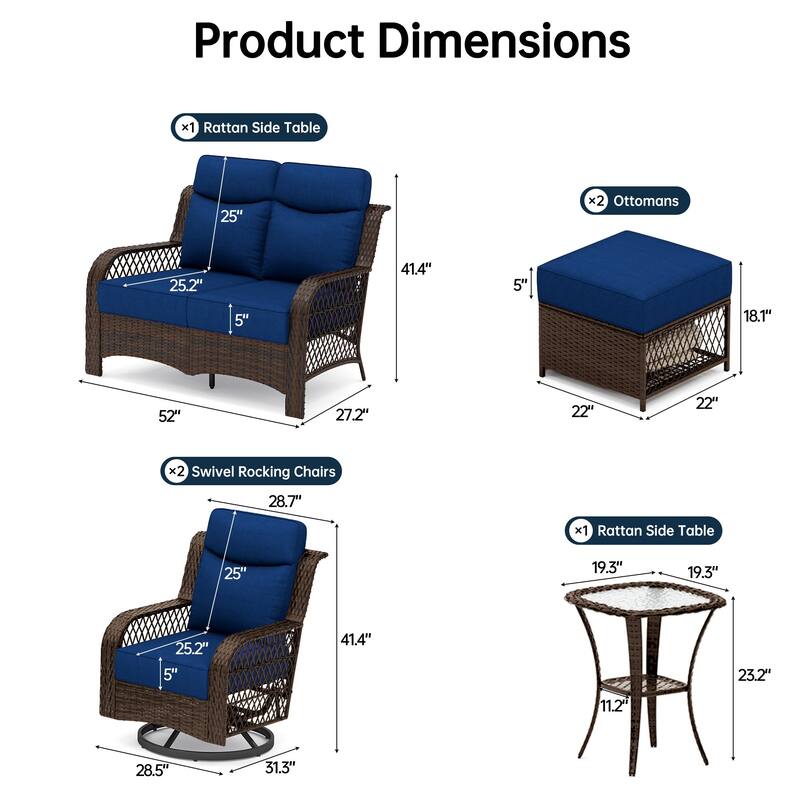High Back Outdoor Swivel Rocker Patio Chairs Set of 2 with 5-Inch Thick Cushions and Side Table for Porch, Poolside