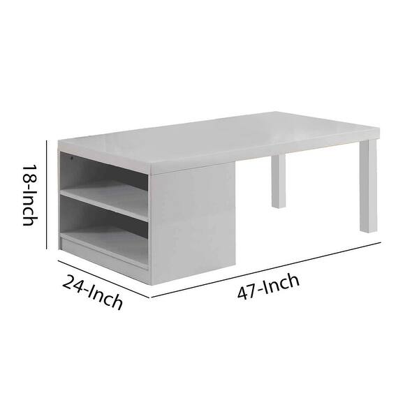 Wood and Metal Frame Coffee Table with Open Shelves, White and Chrome