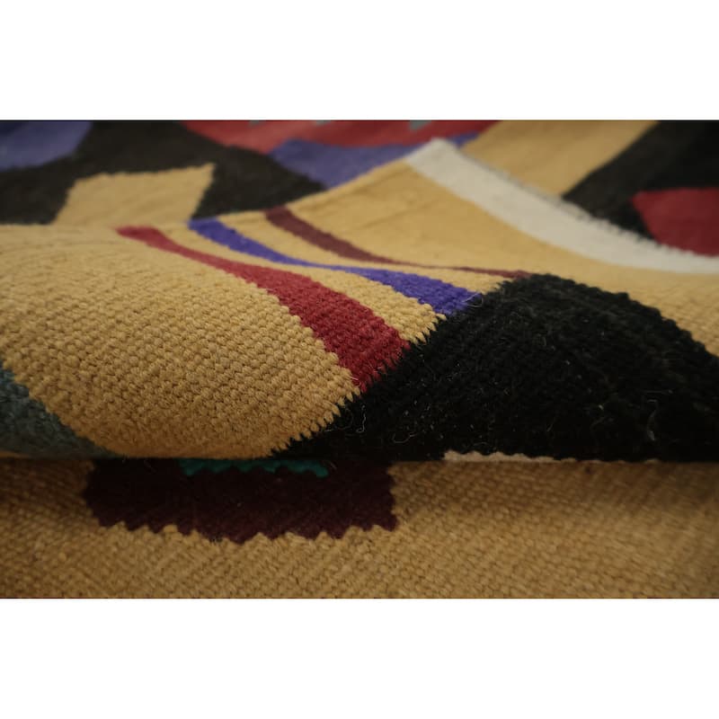 Hand Woven Oriental 100% Wool Carpet Southwestern Tribal Yellow & Gold Kilim Area Rug - 9' 10'' X 8' 2''