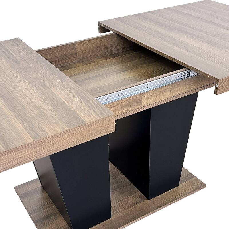 Extendable Dining Room Table, Wooden Kitchen Table with Double Pedestal Base, Large Meeting Table Home Office Table