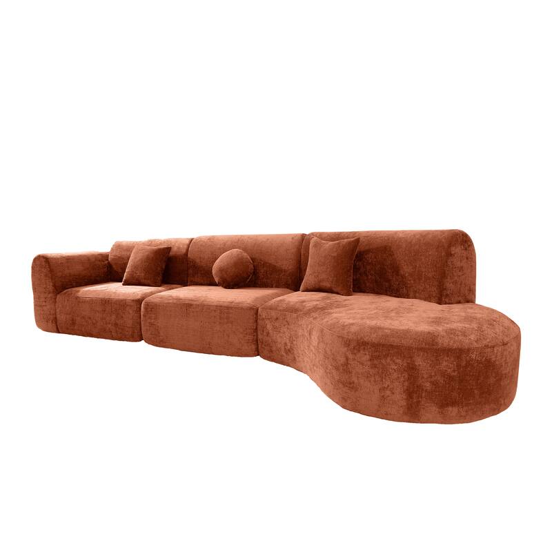 140" Polyester Curved Sectional Sofa - 3-Piece Set with Chaise Lounge (High-Density Foam, Fully Assembled)