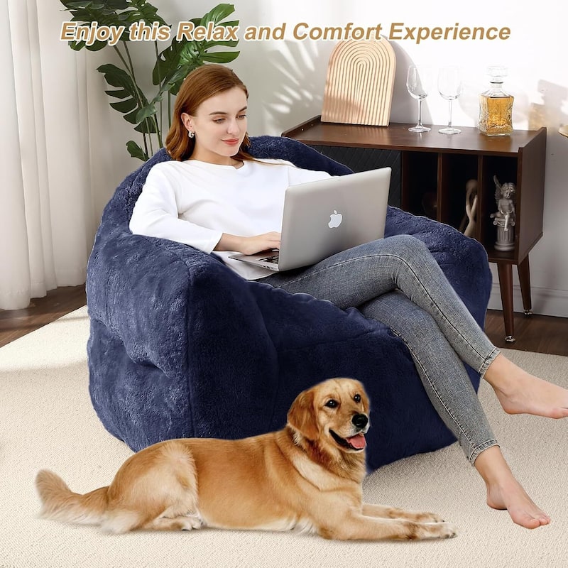 Extra Large Pre-Filled Navy Blue Bean Bag Chair Sofa for Living Room Bedroom