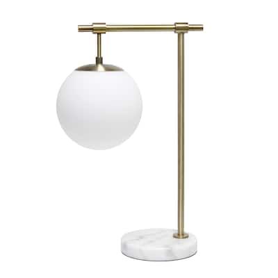 21 in. White Globe Shade Table Desk Lamp With Marble Base