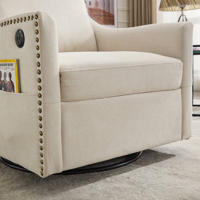 Modern 30.3" Upholstered Accent Chair with USB and Side Pocket for Living Room