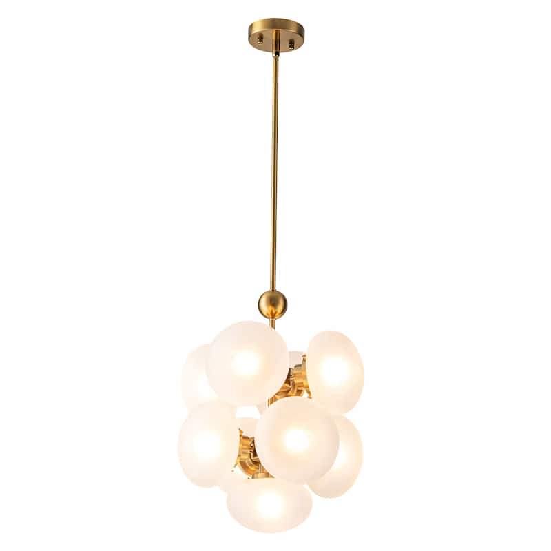 9-Light Modern Glam Gold Cluster Frosted Opal Glass Globe Chandelier For Dining Room - 14.96 in. W x 15.75 in. H x 14.96 in. D