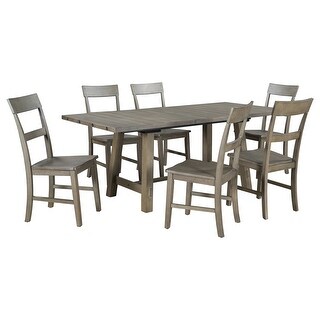7-Piece Dining Table Set Extendable Table with Leaf & 6 Wood Chairs ...