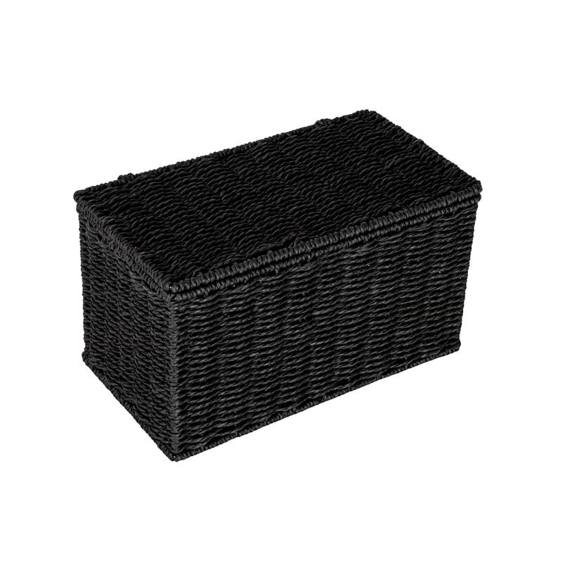 Household Essentials Handwoven Paper Rope Wicker Basket with Lid - 11.8"L x 6.3"W x 6.7"H - 11.8"L x 6.3"W x 6.7"H - Black