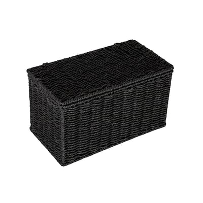 Household Essentials Handwoven Paper Rope Wicker Basket with Lid - 11.8"L x 6.3"W x 6.7"H