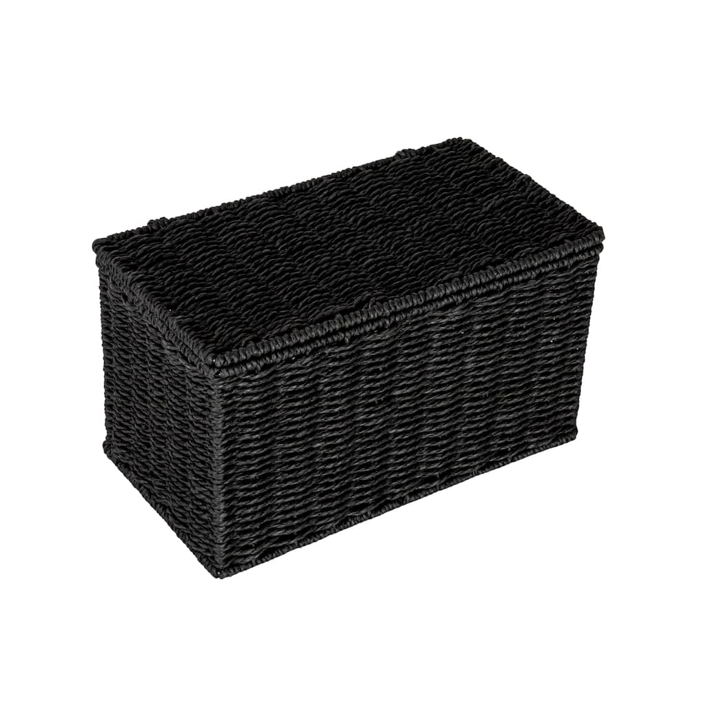 Household Essentials Handwoven Paper Rope Wicker Basket with Lid - 11.8"L x 6.3"W x 6.7"H