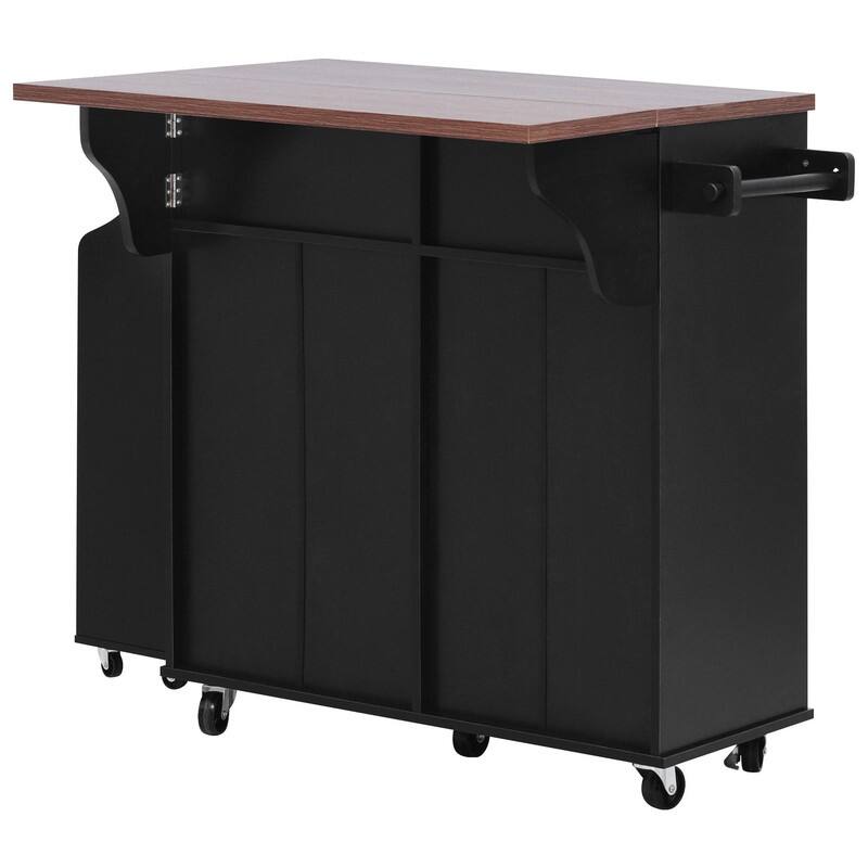 47.2" Rolling Kitchen Island on 5 Wheels with Drop Leaf, Kitchen Island with 2 Drawers, Trash Can Storage