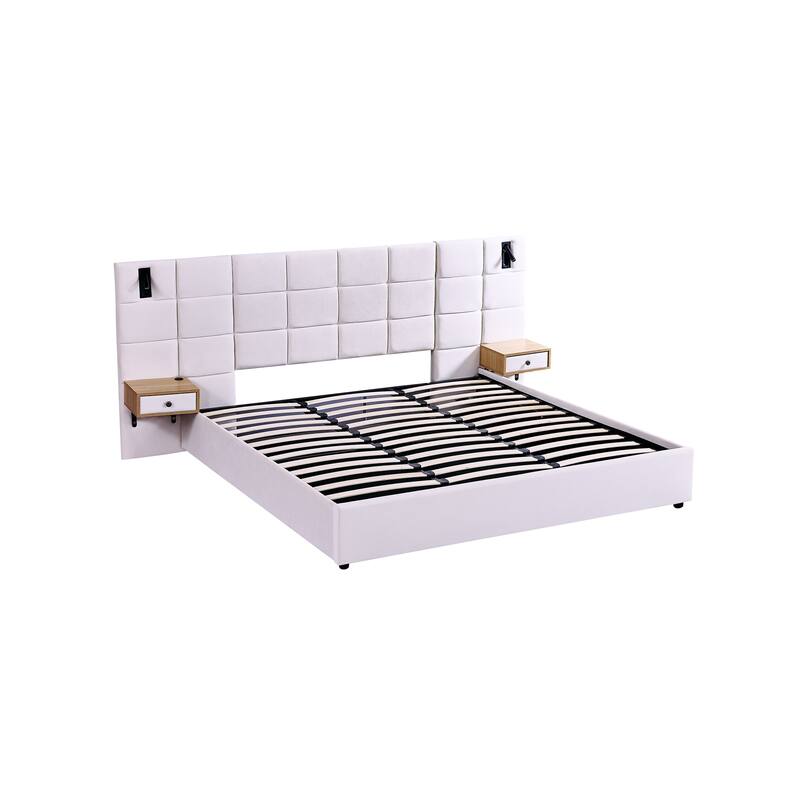 King Size Velvet Hydraulic Storage Bed with LED Lights & USB Charging