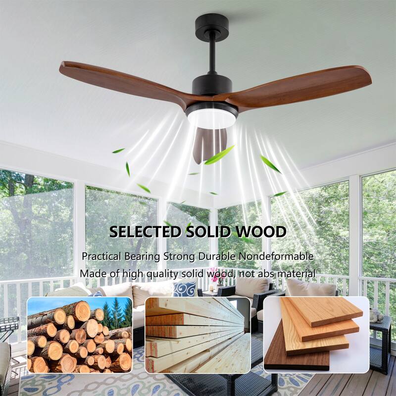 52" Wood Ceiling Fan w/ Lights Remote Control, Quiet DC Motor 3 Blade Ceiling Fans