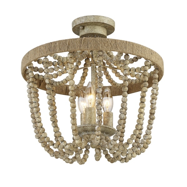 Melanie Home 97 Three Light Semi Flush Mount Msemi Natural Wood w/Ro - Exact Size. Opens flyout.
